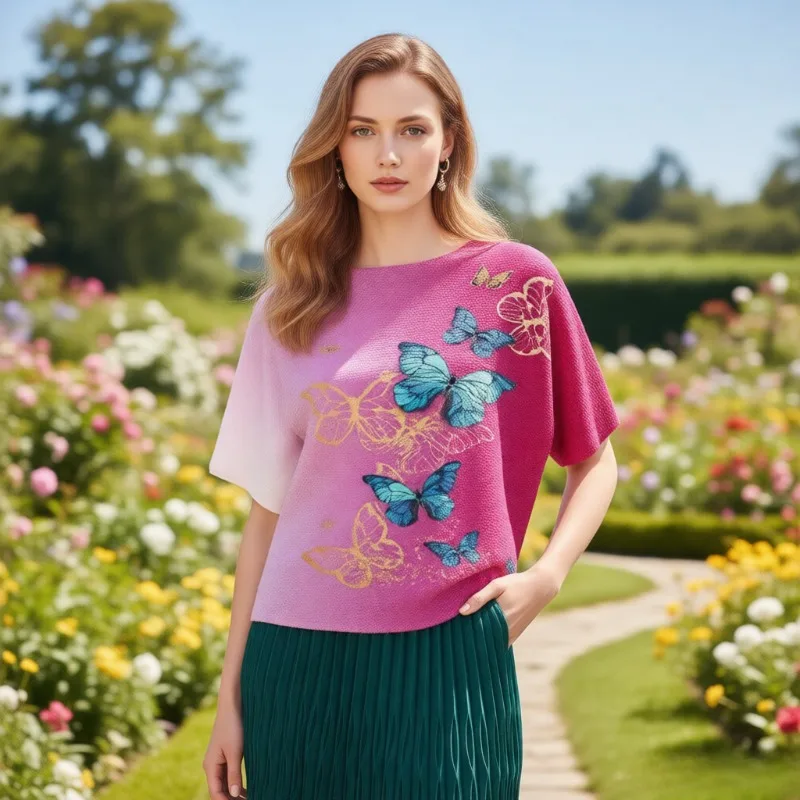 

Miyake Pleated T-shirt Women's 2026 New Butterfly Gradient Short-sleeved Top Temperament Casual Versatile Thin Stretch Clothing