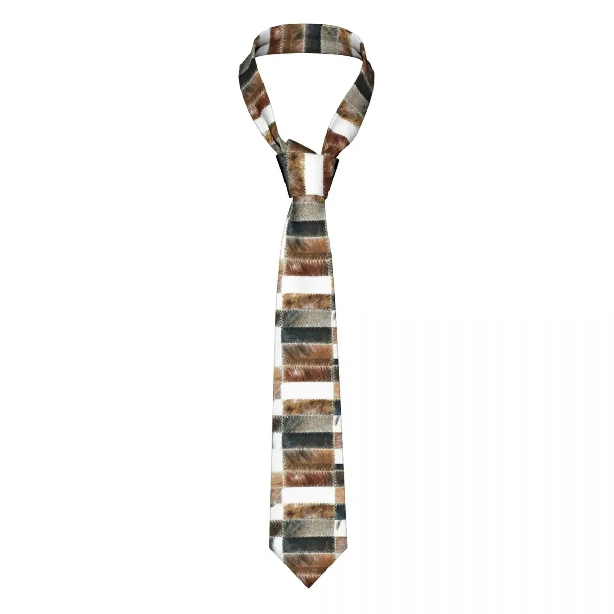 Cowhide Patchwork Texture Neckties Men's Customized Silk Animal Fur Leather Neck Tie for Business