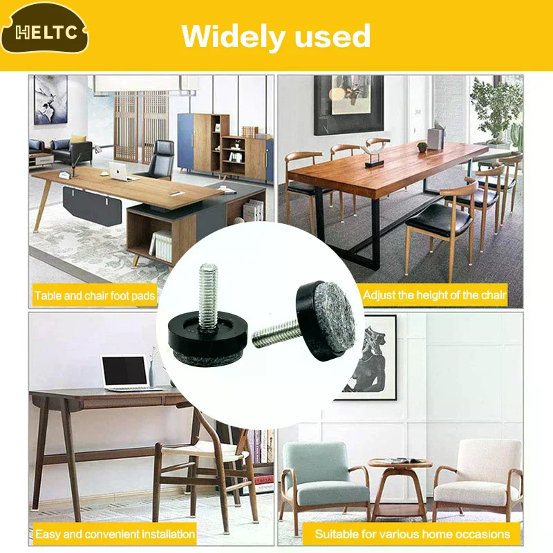 4/8Pcs  Black/Brown Felt Adjustable Round Furniture Leg Screws Anti Slip M6 M8 Table Chair Cabinet Balance Feet Pads