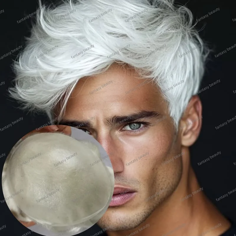 

Необнаружимый белый мужской парик 60RY, супер тонкая кожа, мужской парик 0,03 мм, 100% плотность волос, натуральные индийские человеческие волосы, мужской парик из 100% плотности