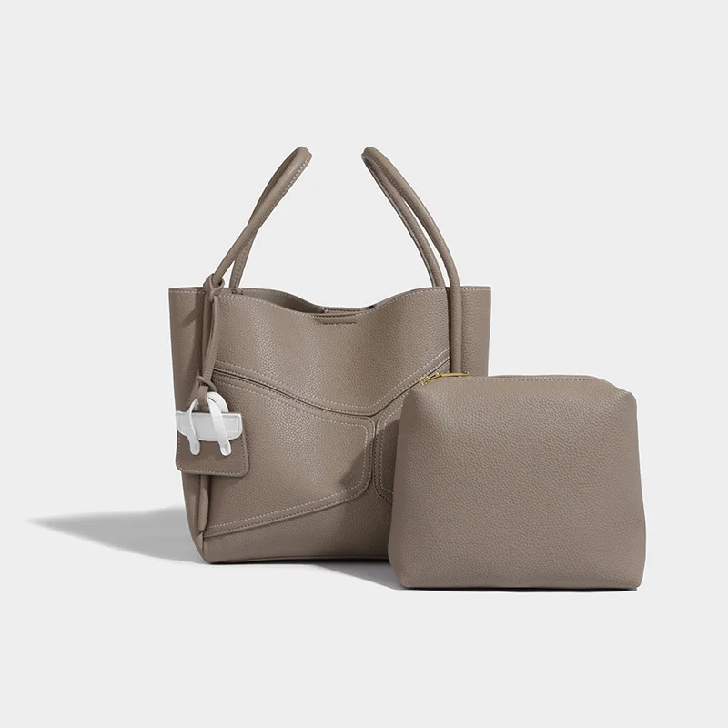 2026 Hot Selling Luxury Women's PU Leather Bucket Handbags Large-Capacity Geometry Splicing Design Ladies Fashion Tote Bags