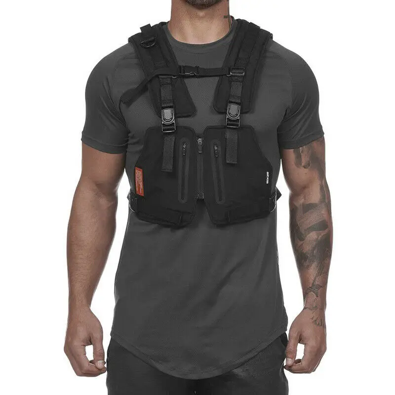 Multi-function Vest Outdoor Sports Fitness Men Protective Tops with Pockets Summer Casual Work Vest Camping Fishing Sleeveless