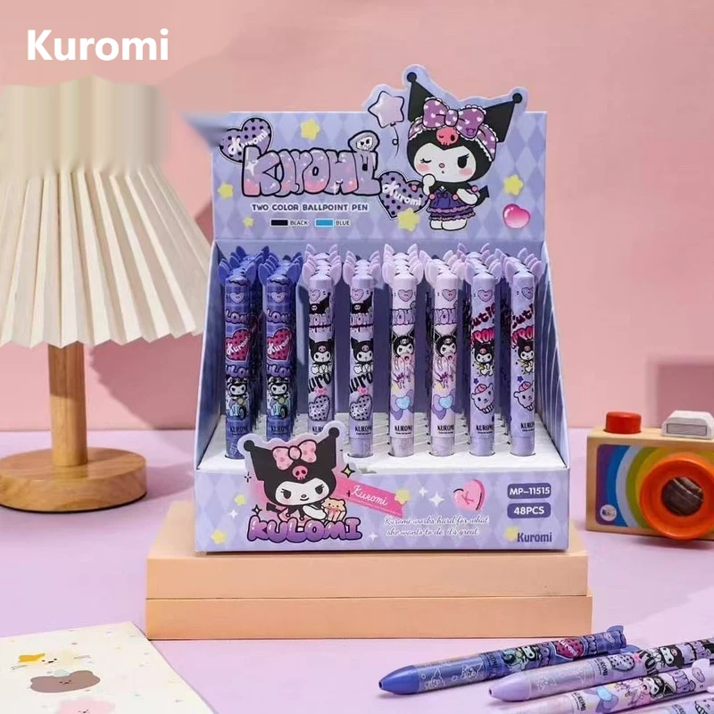 

Kuromi 48 шт. шариковая ручка мультяшный набор Sanrio 0,7 мм синий черный креативный двухцветный заметки для студентов канцелярские принадлежности праздничные подарки