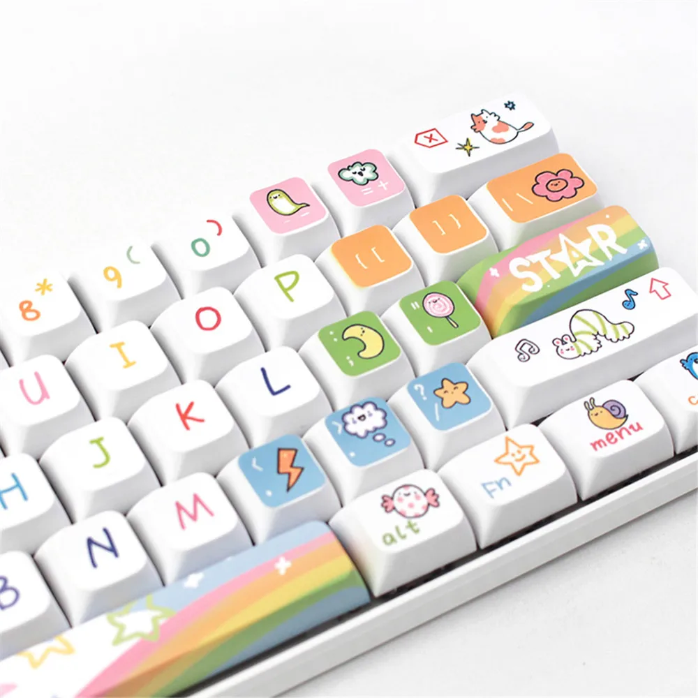 USLION Set kunci tema pelangi 127 tombol XDA PBT topi kunci Dye-sublimasi untuk Keyboard game mekanis Mx Switch kustom DIY