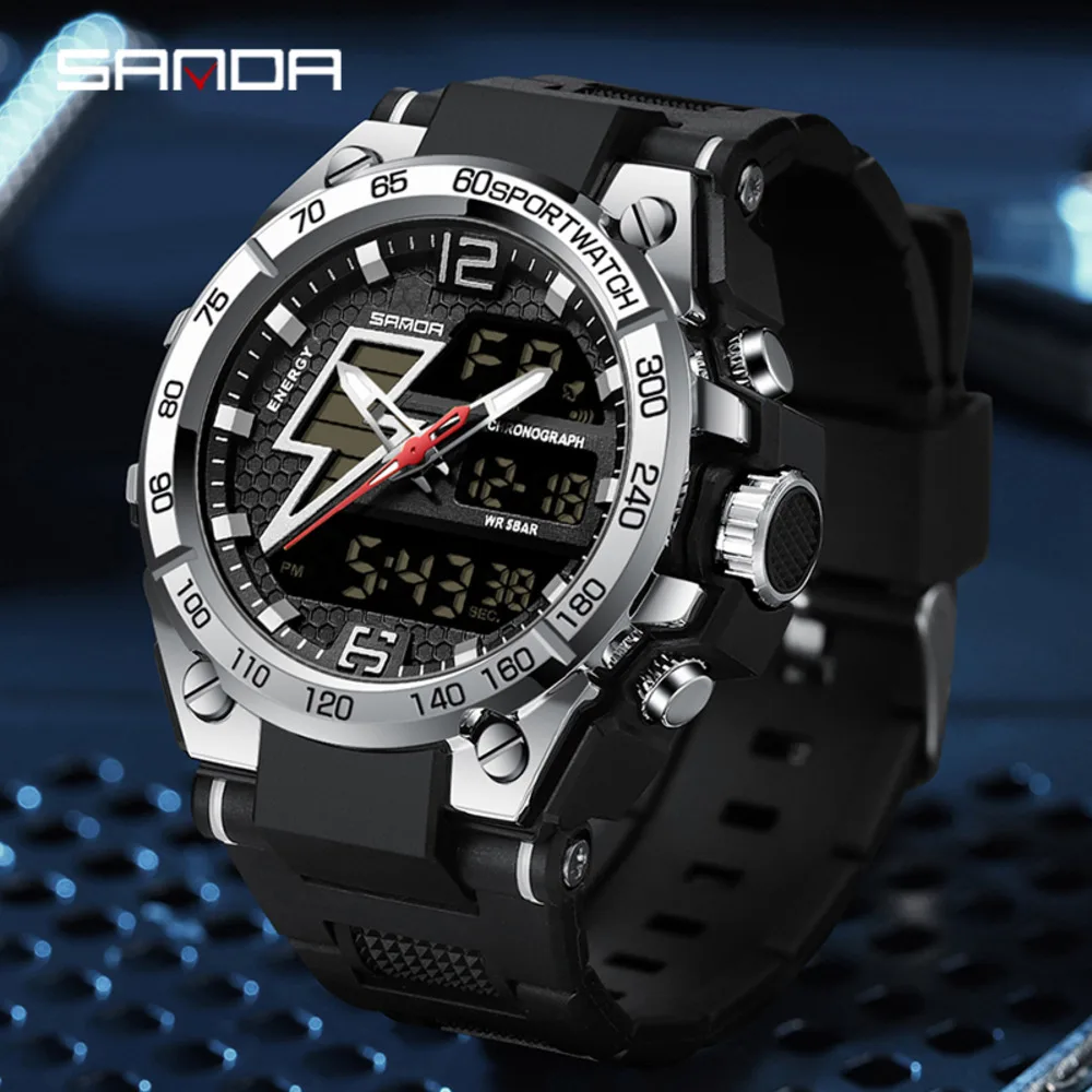 SANDA 6137 Top Quartz Men's Watches Military Sport LED Luminous 5ATM Waterproof Men Casual Wristwatch Relogio Masculino