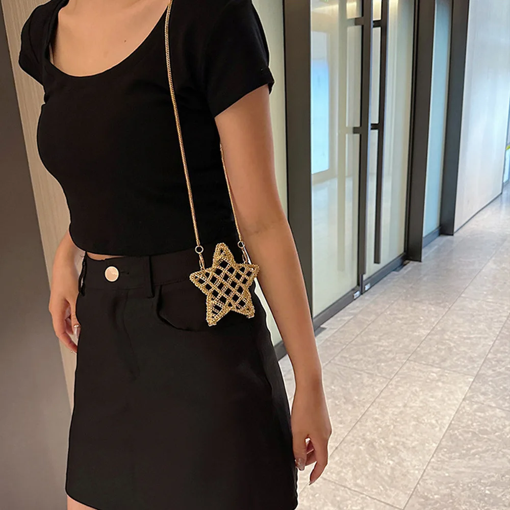 حقيبة كروس بودي جوفاء مع فم معدني للنساء ، حقيبة كتف ذهبية ، جودة عالية ، حقيبة سهرة لطيفة ، مصمم أزياء