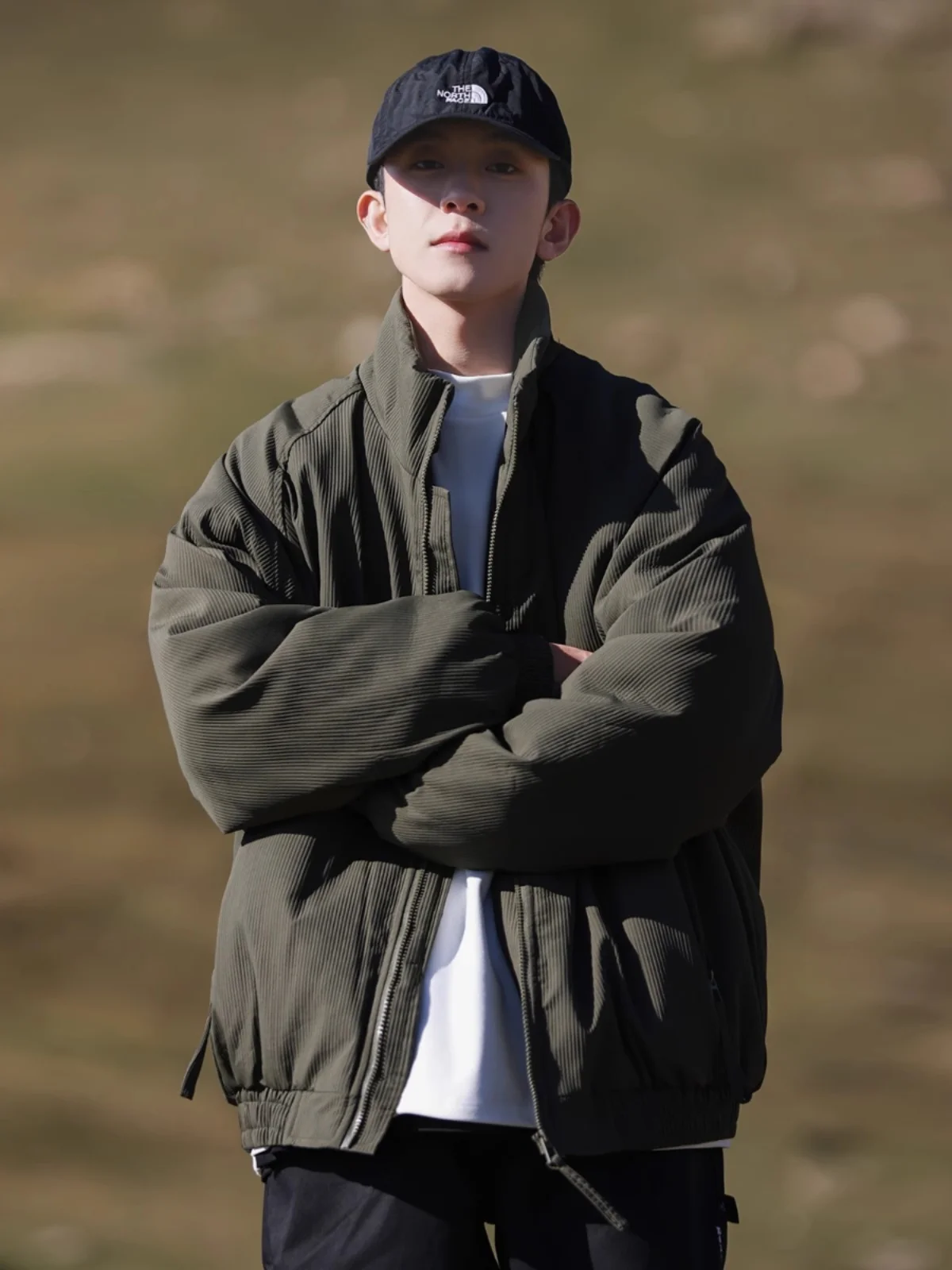 

Retro Military een Cotton Jaet ort Bread Sle Stand Collar Men's Winter Coat Warm Pure Color Zipper Casual Loose Fit