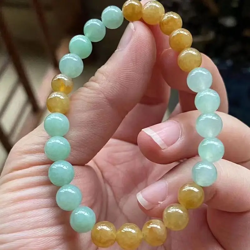 Natural a Cargo Myanmar Jade Ice-like Plastic Moisturizing Full Color Three Colors Bead Necklace round Beads Bracelet