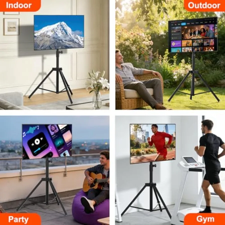 Tripod TV StandOutdoor TV Stand for 30-75 inch TVs Adjustable Height Portable TV Stands with Safety Design up to 88 lbs Max VES view 5