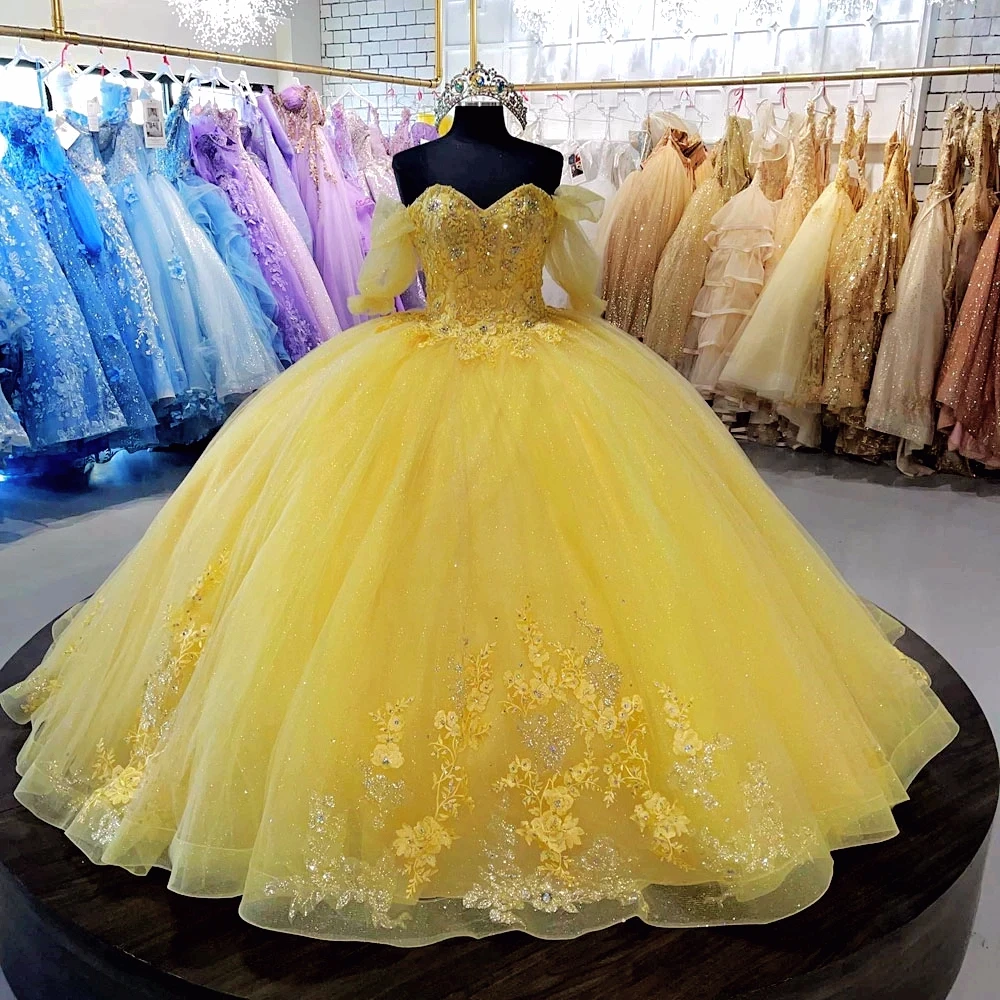 ANGELSBRIDEP Shiny Quinceanera Dresses Formal Princess Birthday Party  Ball Gown Off Shoulder Crystal Lace Vestidos De 15 Anos