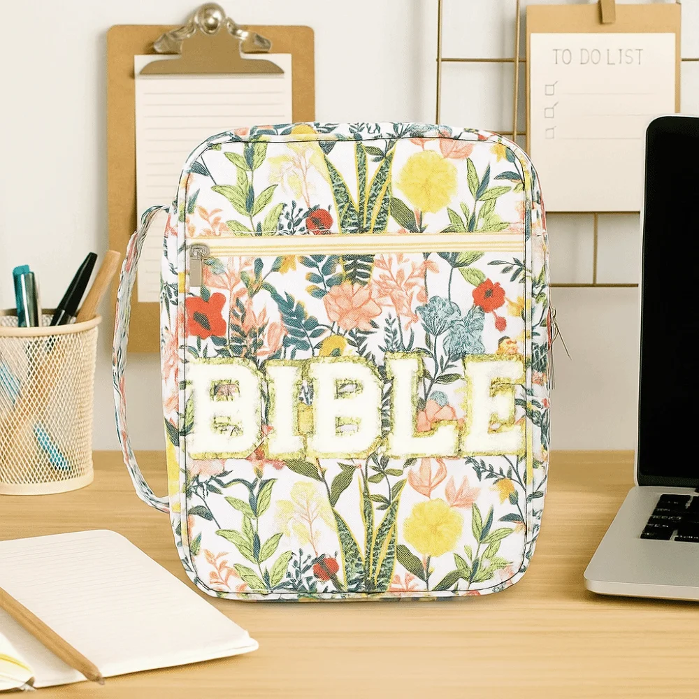 Portable Dustproof Book Storage Bag Flora Aesthetic Bible Cover Case Large-capacity Pouch Floral Study Bag Student