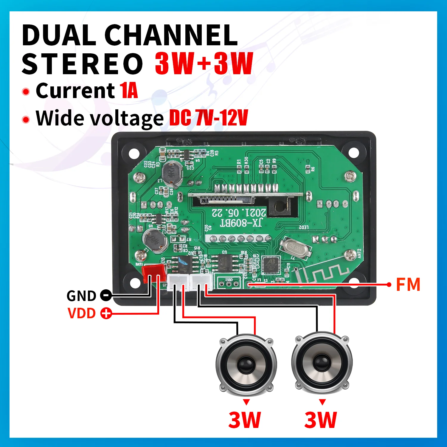 2*3W Class D Stereo Audio Digital Power Amplifier 12V 6W Decoder Board Car MP3 Player USB Record FM AUX Handsfree DIY Control