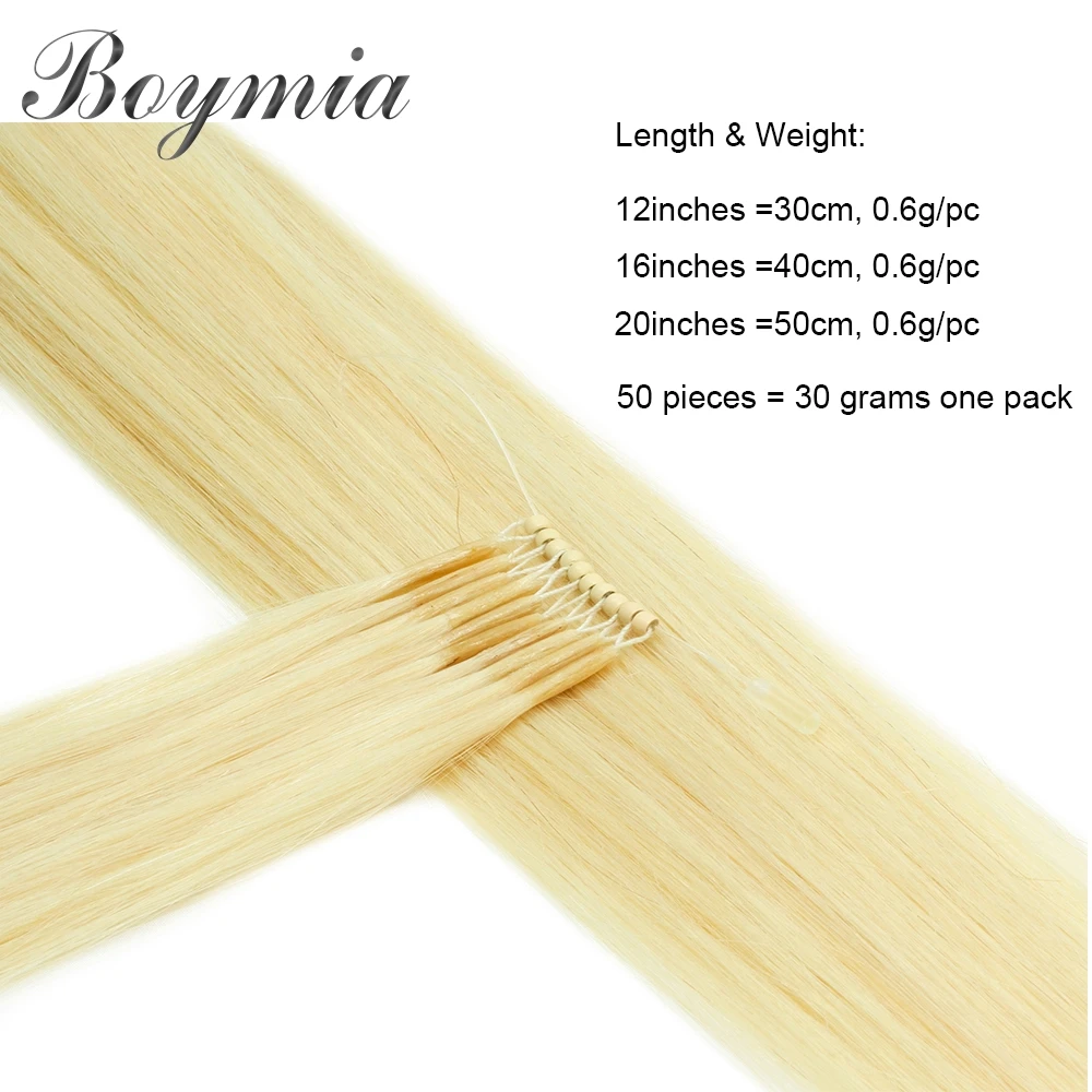 Boymia Microlink وصلات شعر 8D وصلات شعر بشري طبيعي 50 قطعة 0.6 جرام/ثانية خرز صغير سيليكون حلقة نانو الشعر للفتيات