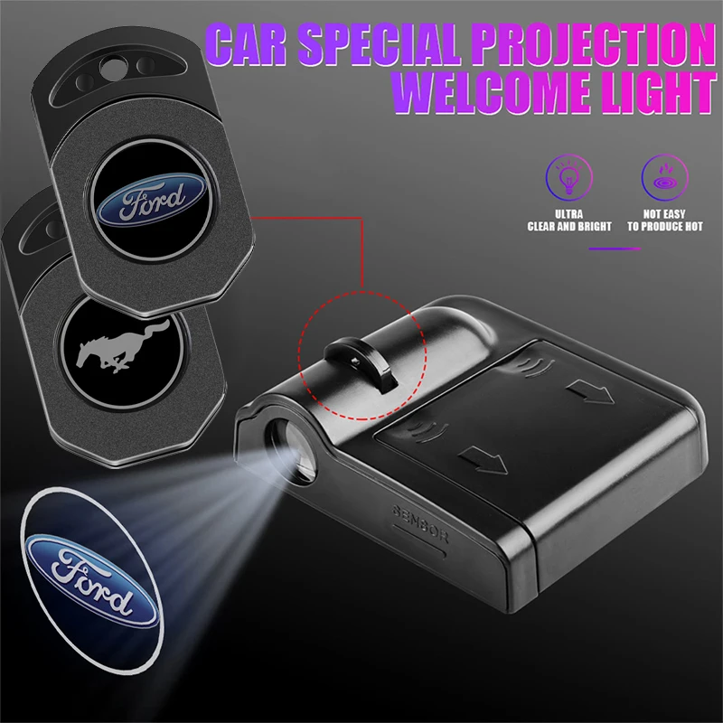 Car Door Emblem Light Welcome Lamp Wireless Laser Projector LED Center Cover For Ford Fiesta Focus 2 MK6 MK7 Mustang Mondeo Ghia