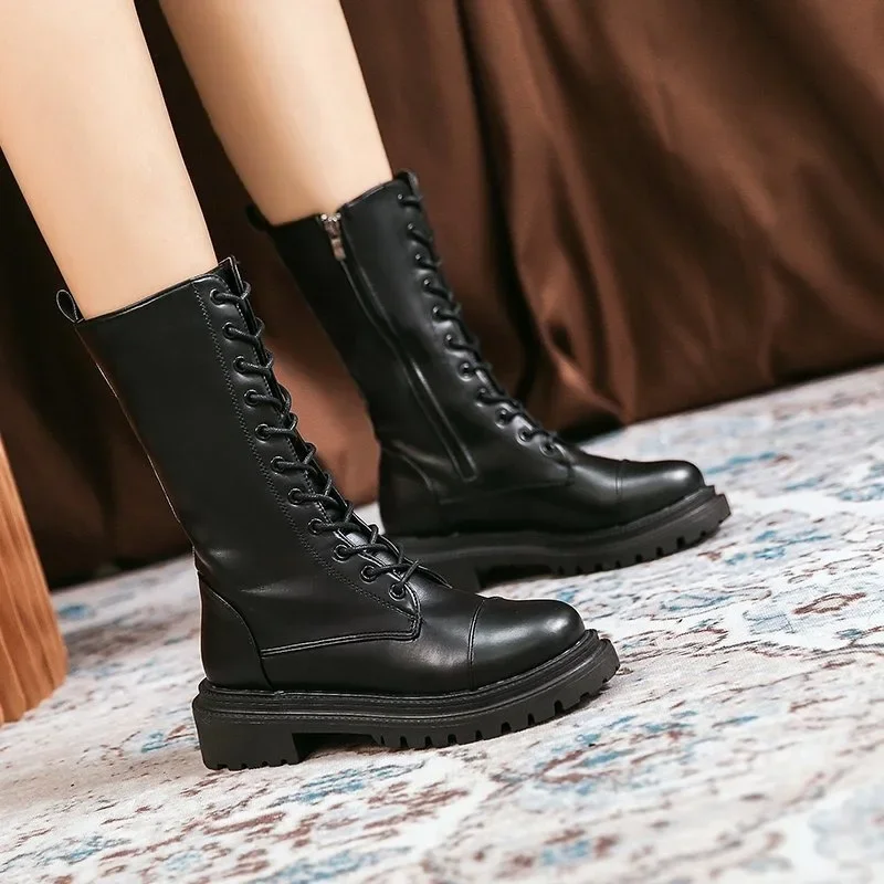 Thick soled boots for women\'s retro British style spring, autumn, and winter new Korean version popular fashion versatile boots