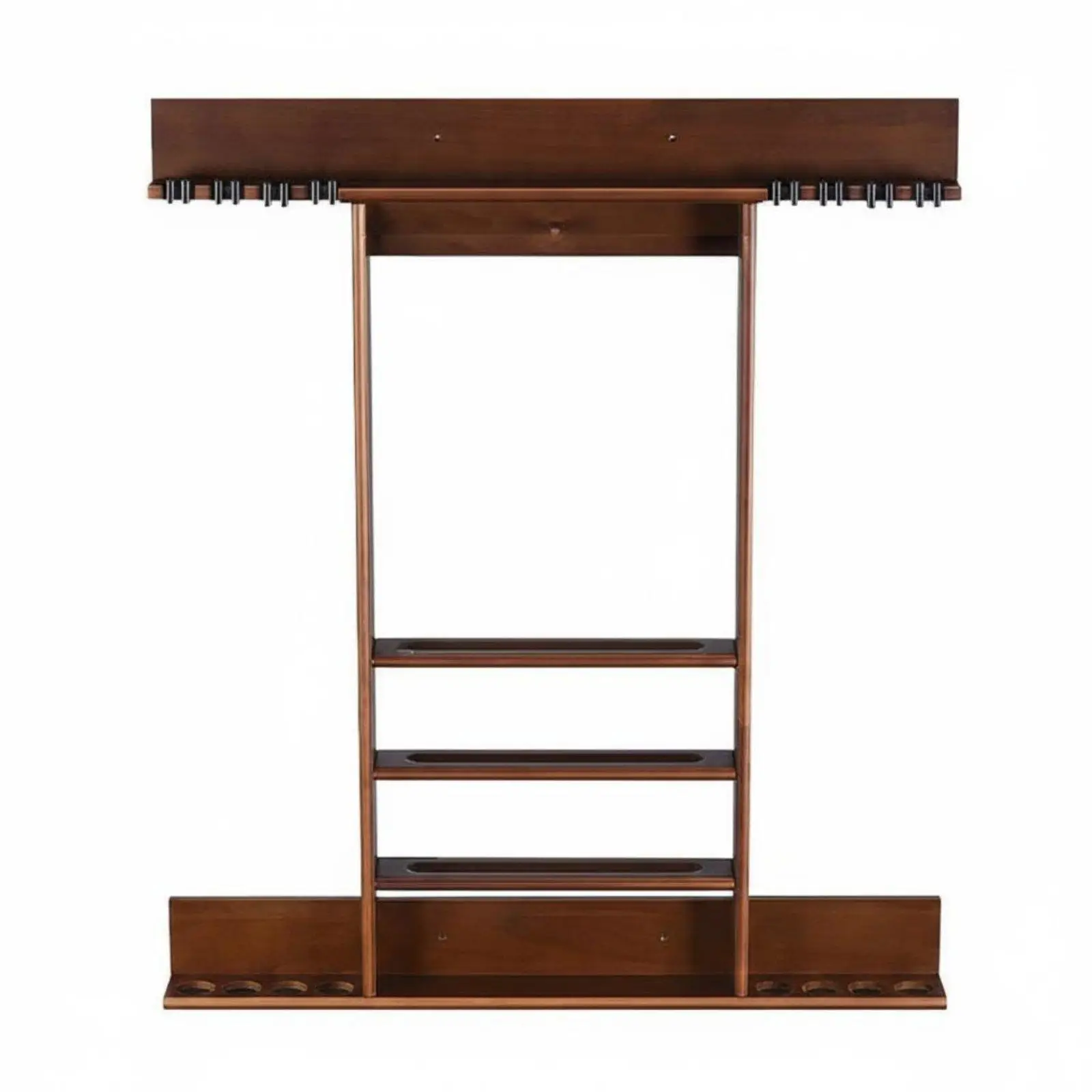 Durable Solid Wood Billiard Cue Rack with Opening Design Secure Clips for 8 Sticks Vertical Wall Mount Organizer for Game Room