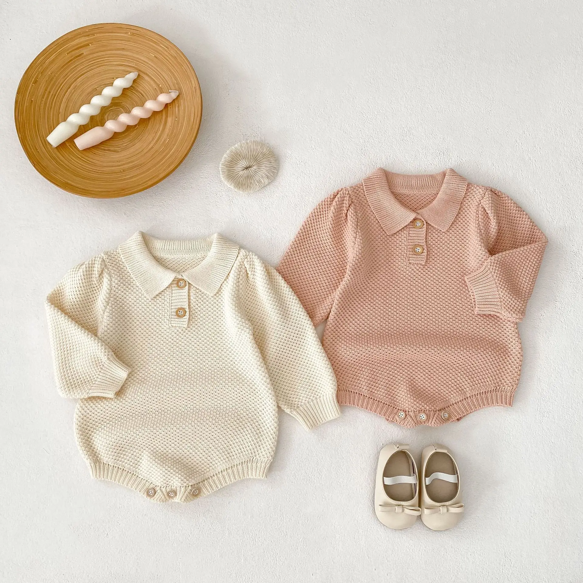 

2025 Autumn Winter Newborn Long Sleeve Casual Bodysuit Boy Girl Infant Solid Comfort Knitted Onesie Baby Cotton Clothes