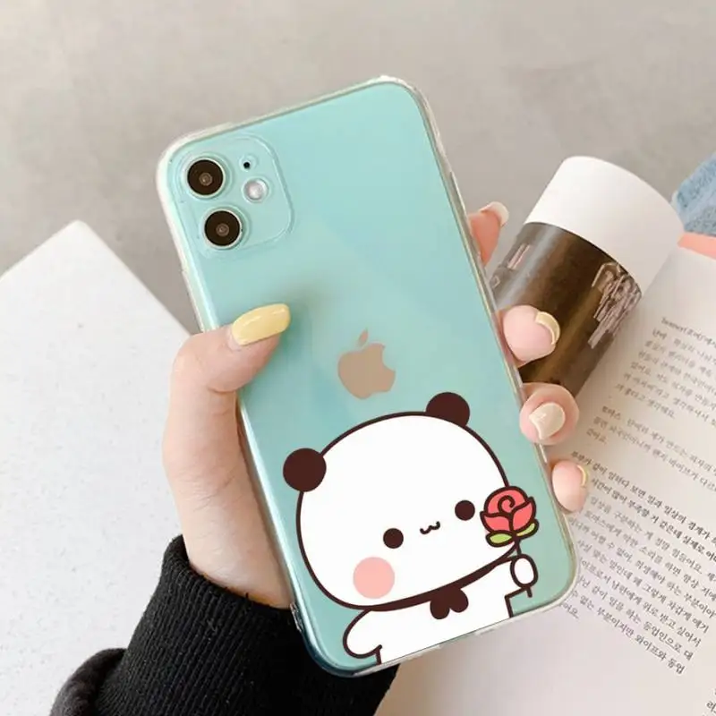 Bubududu Panda Phone Case For iPhone 14 13 12 11 Pro Max Mini X Xs XR 6 7 8 Plus SE 2020 Transparent Case