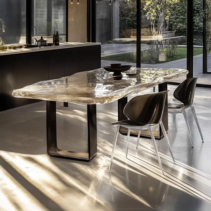 Light luxury dream crystal tea table chair designer transparent resin high-end villa dining table