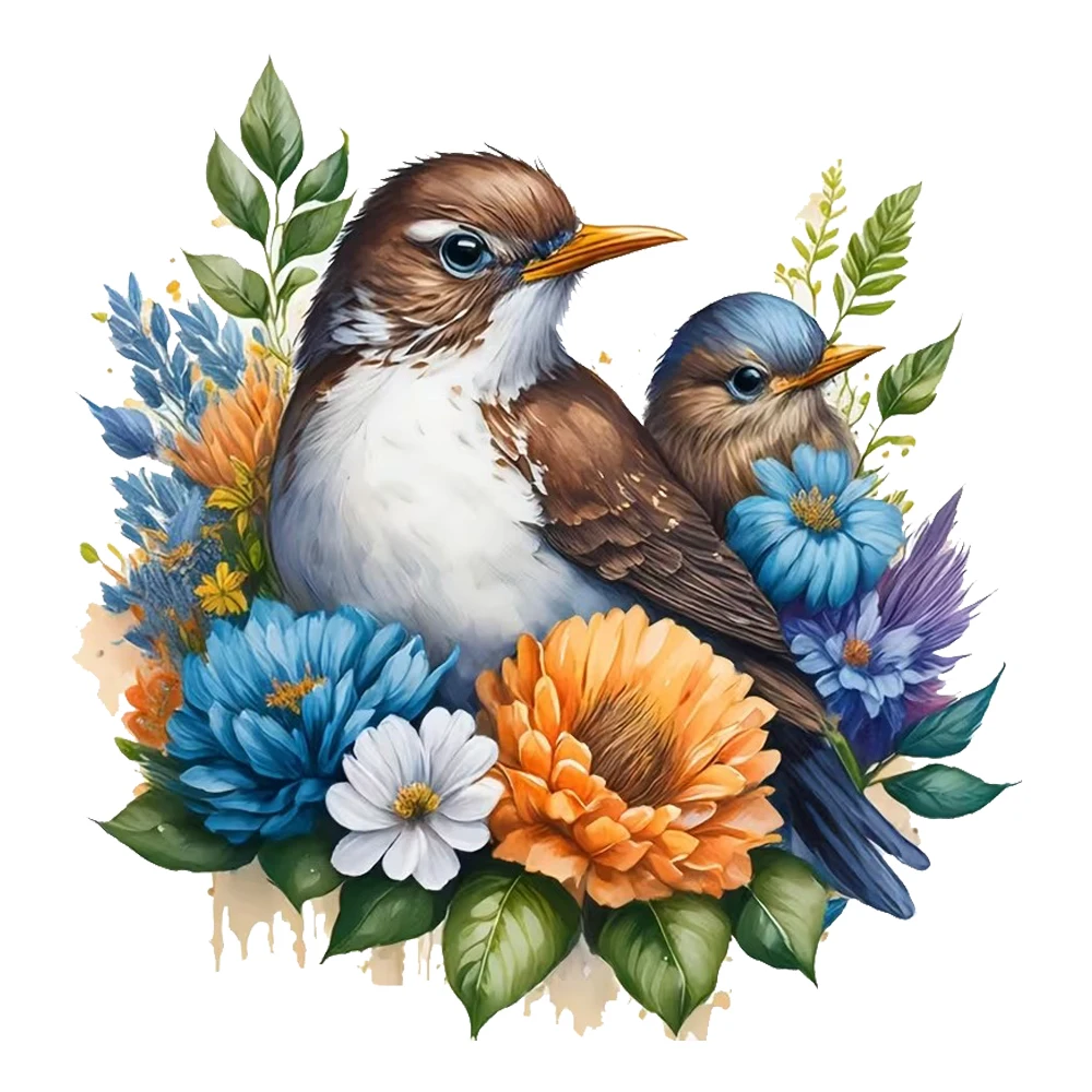 QT2501#Birds and Flowers Birds and Flowers in Vibrant Colors Decorative Stickers, Suitable for a Variety of Such As Cars, Trucks