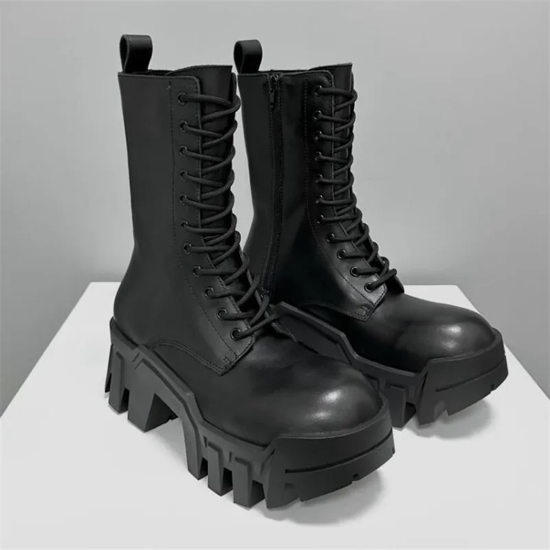 High Fashion Man Black Boot Chunky Heel Men Round Toe Designer Boots