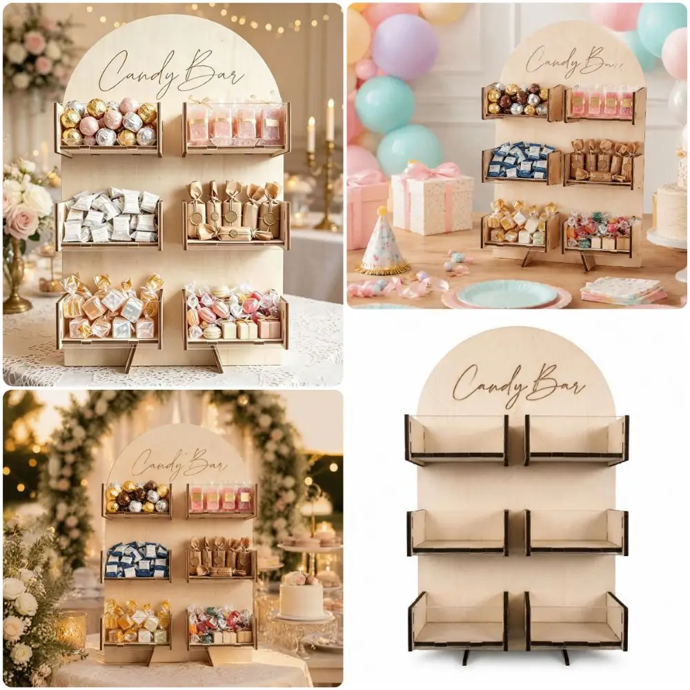 4/6Grids Candy Display Stand Desktop Rack Easy Install Candy Bar Stand Holder Wood Detachable Dessert Snack Display Box