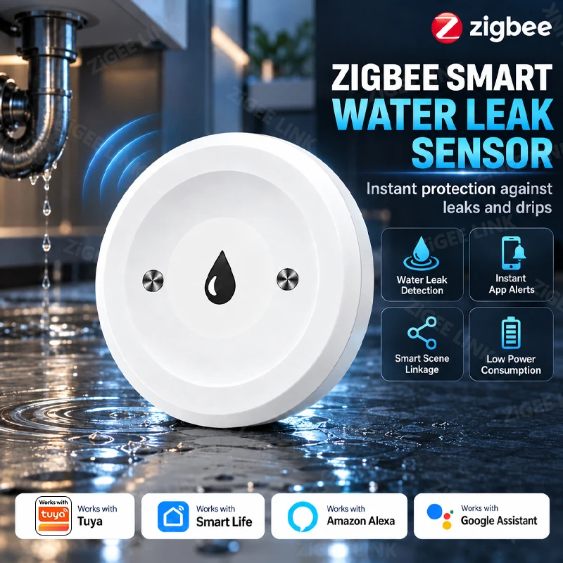 Zigbee Water Leak Flood Sensor Smart Life Wireless Water Detector Instant Push Alert Need Zigbee Gateway Works With Alexa Google