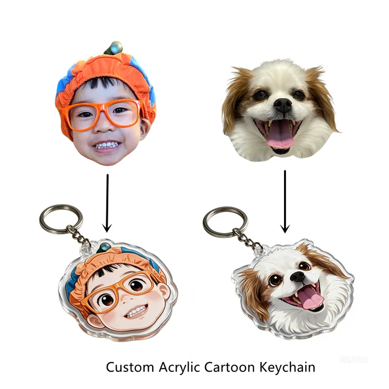 Custom Kawaii Acrylic Photo Key Ring Customize Clear Personalize Keychain With Real People Pet Converted Into Cartoon Figures