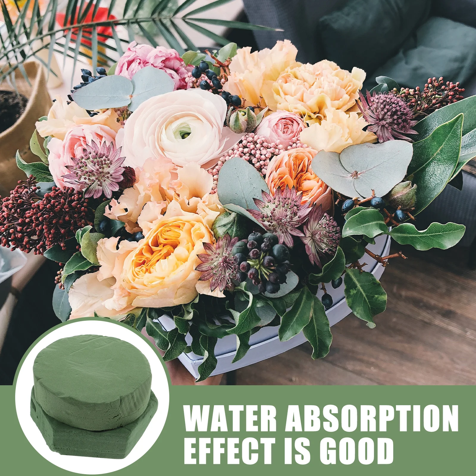 

2 Pcs Flower Mud Base Round Hexagonal Blessing Bucket Water Absorbent Foam Artificial Flowers Dried Mud Garden