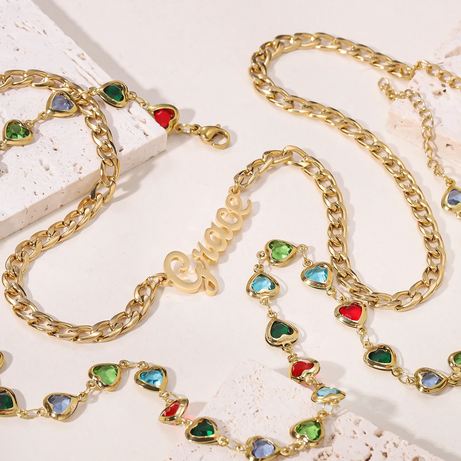 

Ожерелье с индивидуальным именем, Золотая кубинская цепочка, двухслойная штабелируемая красочная хрустальная цепочка в форме сердца, ювелирные изделия в стиле хип-хоп для мужчин и женщин, рождественский подарок