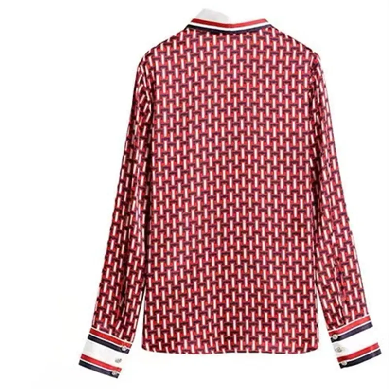 Hoge Kwaliteit Satijnen Zijden Shirt Dames 2024 Nieuwe Lente Zomer Lange Mouwen Moerbei Zijden Top Met Gestreepte Patchwork Shirt Blouses