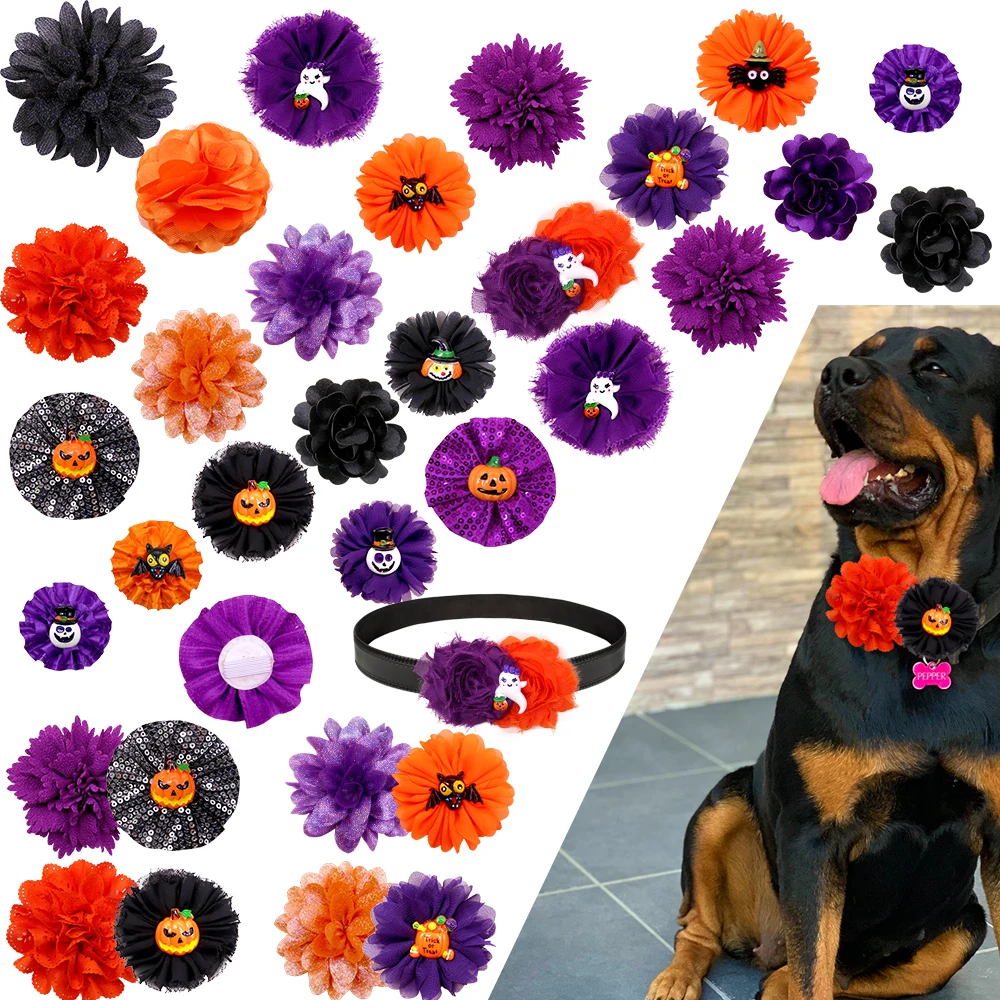 30PCS Halloween Dog Accessories Movable Pet Dog Bowtie Pumpkin Skull Cat Dog Bow Tie Collar Accessories Holiday Pet Supplies