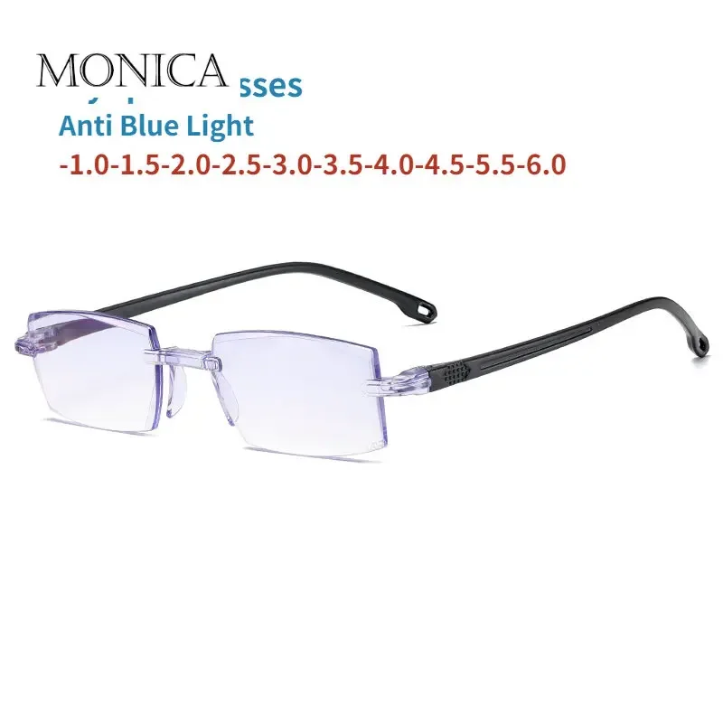 -1.0 -1.5 -2.0 -2.5 -3.0 -3.5 -4.0 Rimless Anti Blue Light Myopia Glasses Frameless Nearsighted Eyeglasses Women Men Unisex