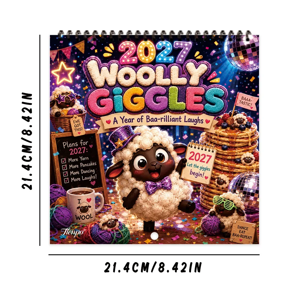 1pc 2027 American Sheep Fun Wall Calendar,12‑Month Planner,Gift For Back‑to‑School,Christmas,New Year,Free Stickers Included