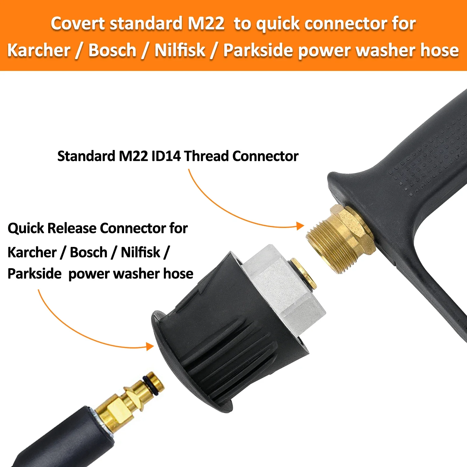 High Pressure Washer Gun Cleaning Hose Connector For Karcher K2-K7/ Nilfisk/ Parkside/ Bosch Quick Connector