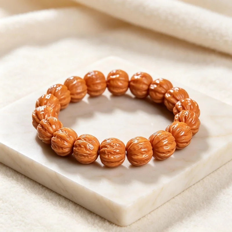 Hand-Held Jibaling Bead Bracelet, Short-Stemmed, Thick-Grained, Seed Pumpkin Bodhi Walnut Beads