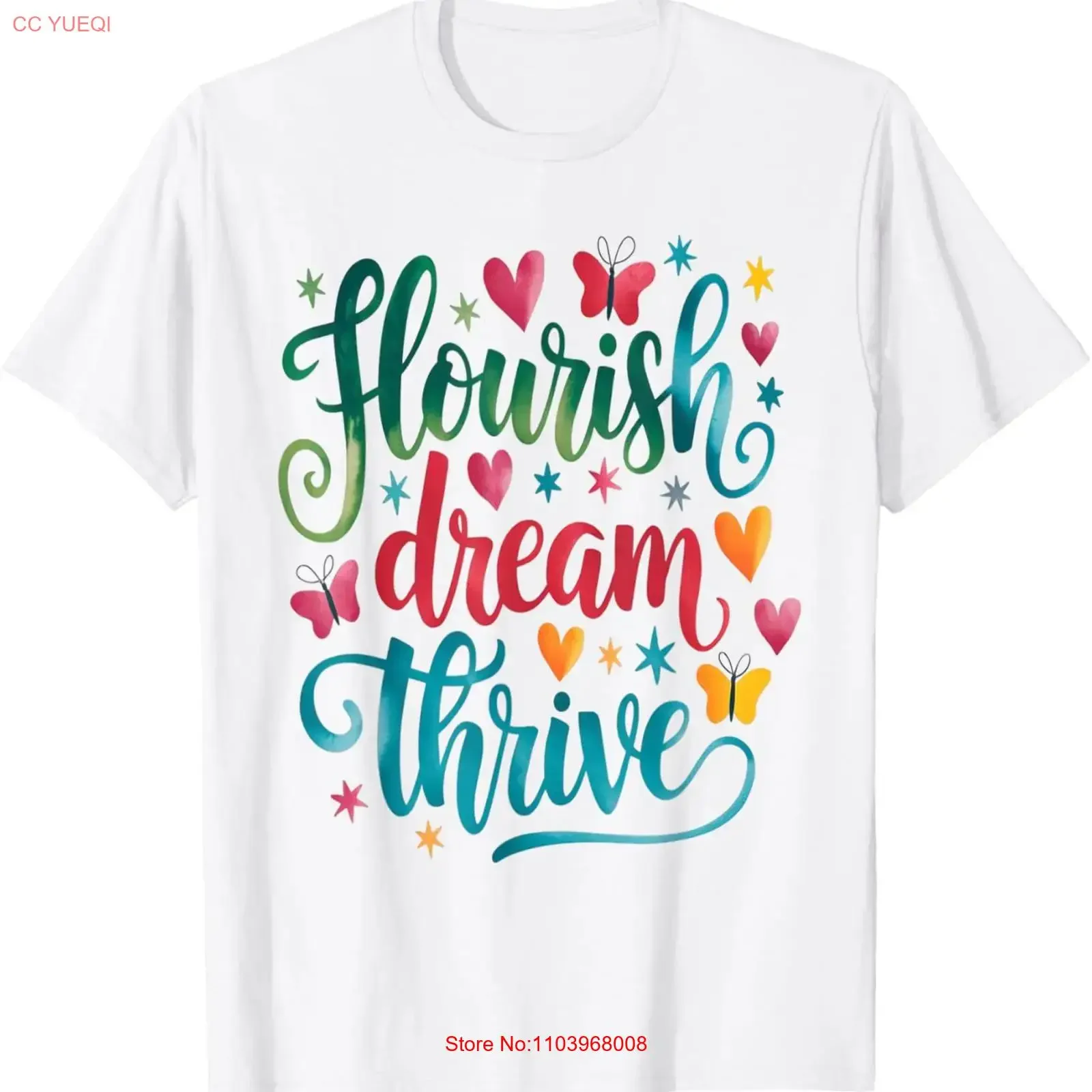 T-shirt Motivationnel Flourish Dream Thrive, style vintage, délavé, respirant, polyvalent, streetwear, vêtements de créateur, graphique, extensible