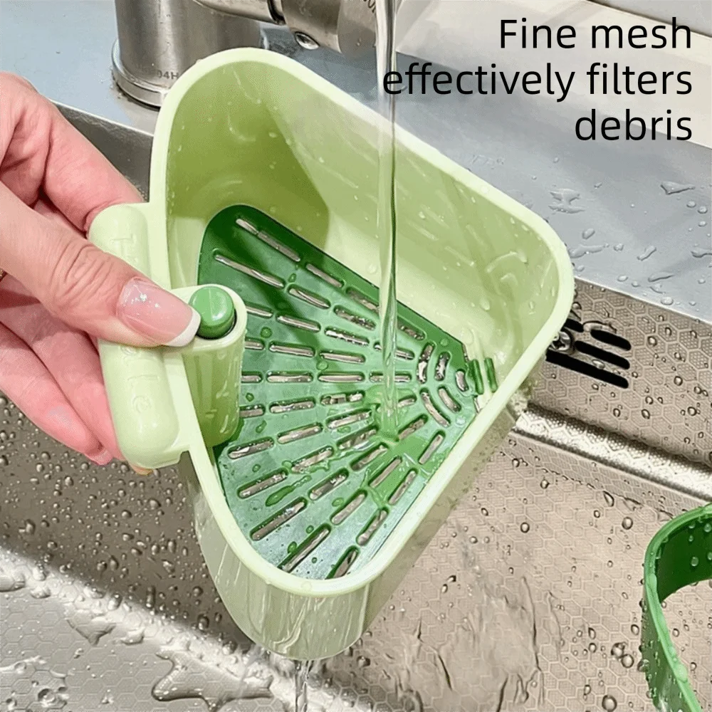 Removable Plastic Sink Drainage Basket Press-Type Bottom Release One-touch Drainage Food Scraper Basket Triangular Shape