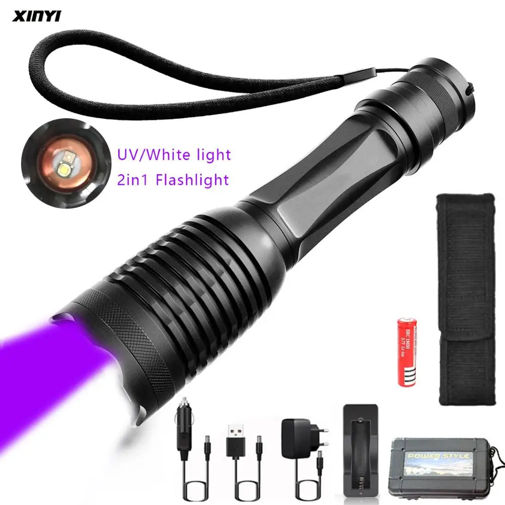 

2in1 UV+white light LED Flashlight Torch 395nm Ultraviolet Urine Detector for camping Carpet Pet Urine Catch Scorpions