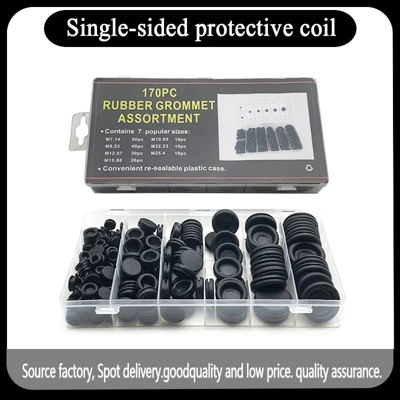 170Pcs Waterproof NBR Rubber Grommet Assortment 7 Sizes M7.14-M25.4 Anti-Abrasion Hole Seal For Car Motorcycle Wiring Harness