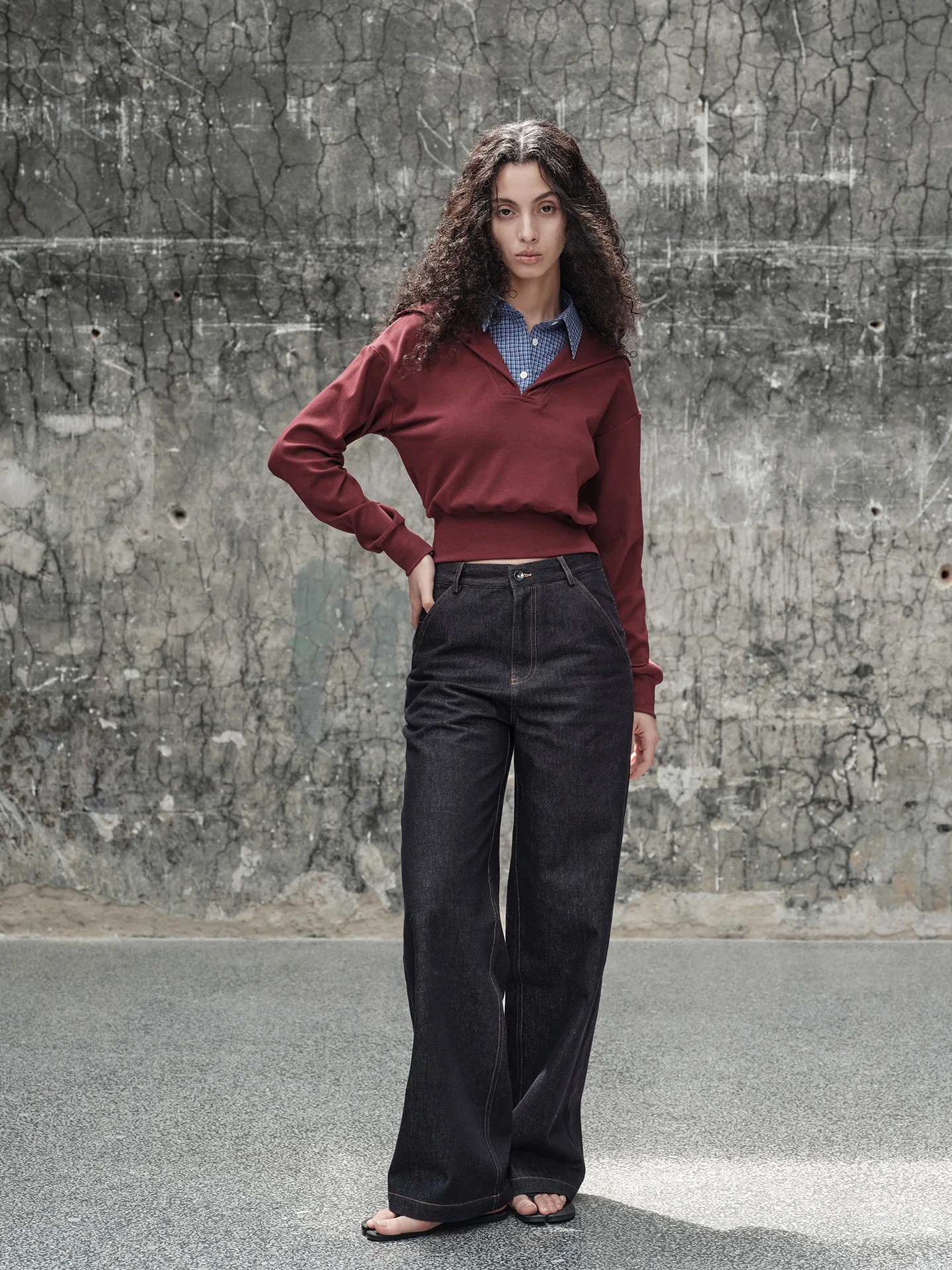 

Original Blue Jeans Deep Blue Washed Straight Leg Casual Wide Leg Pants Long Trousers Stretchy Cotton Denim Women's Jeans