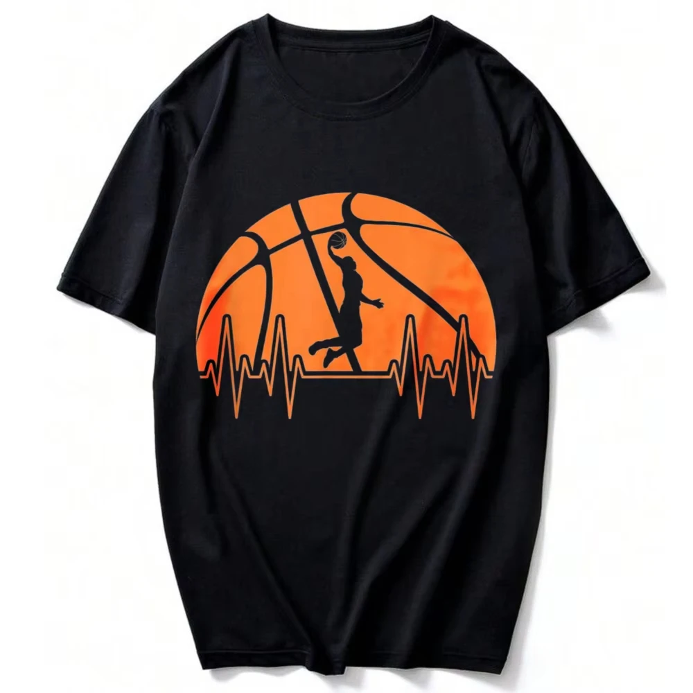 Basketball Heartbeat Basketball Player Women T-Shirt Breathable Match Day Apparel Funny Outdoors High Quality Cotton Short-sleev