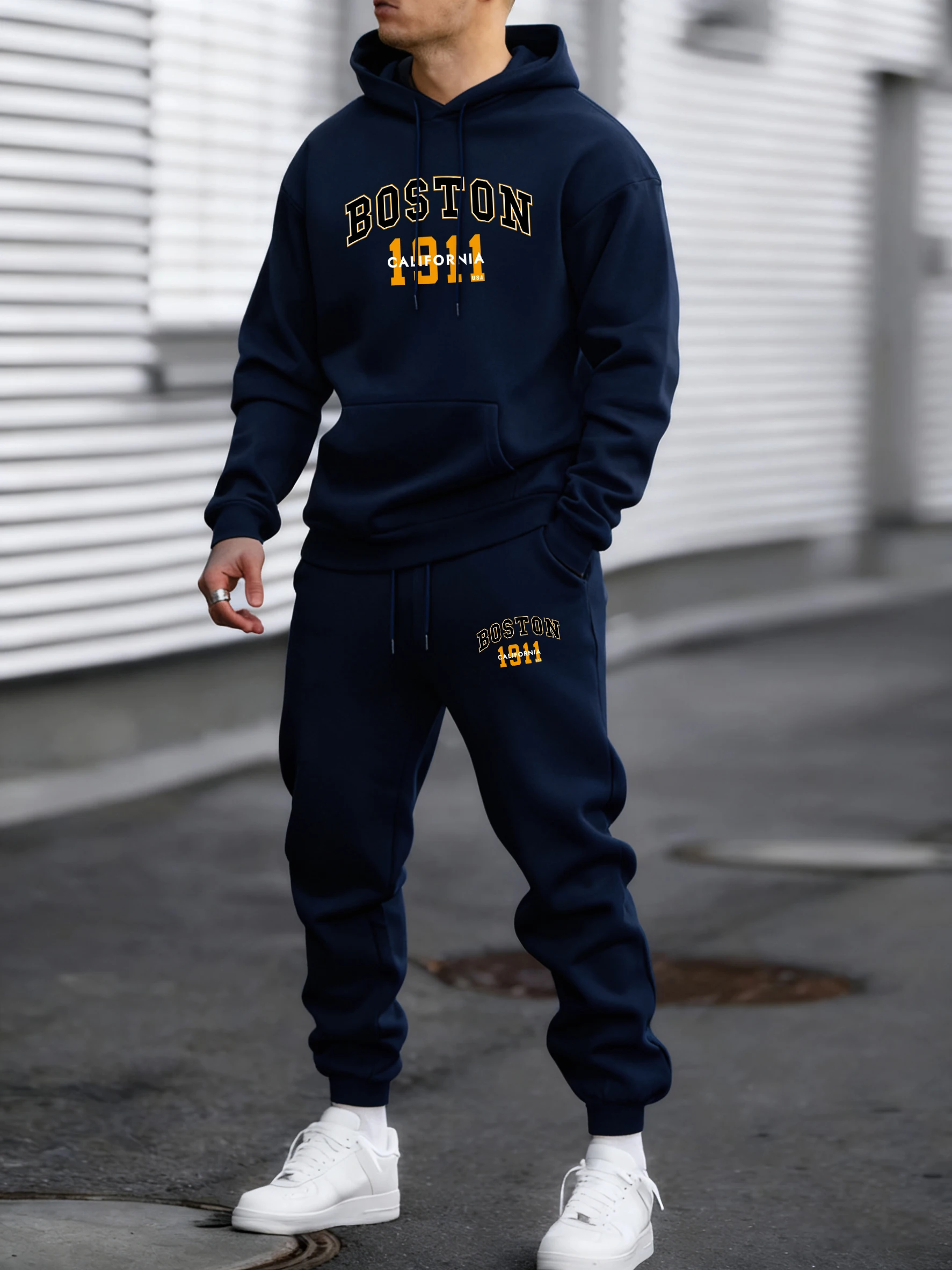 Boston 1911, Kalifornien, USA-Druck, Herren-Turnanzüge, Herbst, warme Hosen, Hip-Hop-Mode, Top, lässig, Fleece, für Herren, All-Match-Kleidung