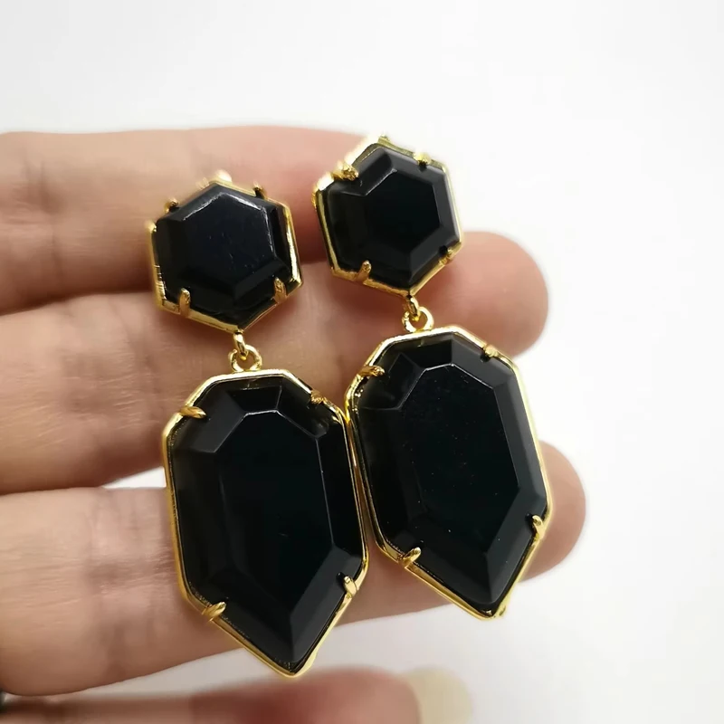 18X45mm Damen Ohrstecker Geometrischer Edelstein-Schmuck Doppelseitig Facettierte Sechseckige Schwertspitze auf Naturstein Labradorit Ohrringe – Detail 2