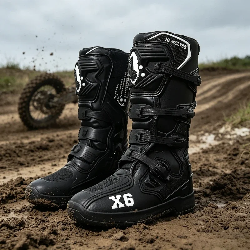 JG.WOLVES Professional Racing Motorcycle Boots Motocross Waterproof Anti-Collision Off-Road for Rally Race Botas Para Moto