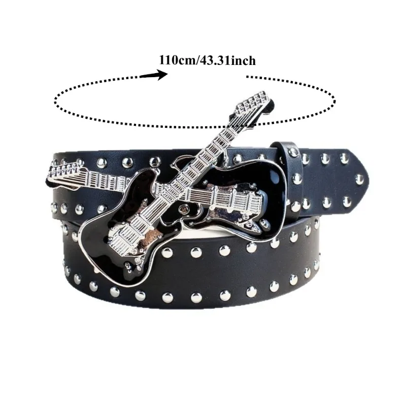 Stylish High-End Versatile Casual Women’s Belt Korean-Style Niche Trend with Guitar Buckle Rock/Punk-Inspired Minimalist Design