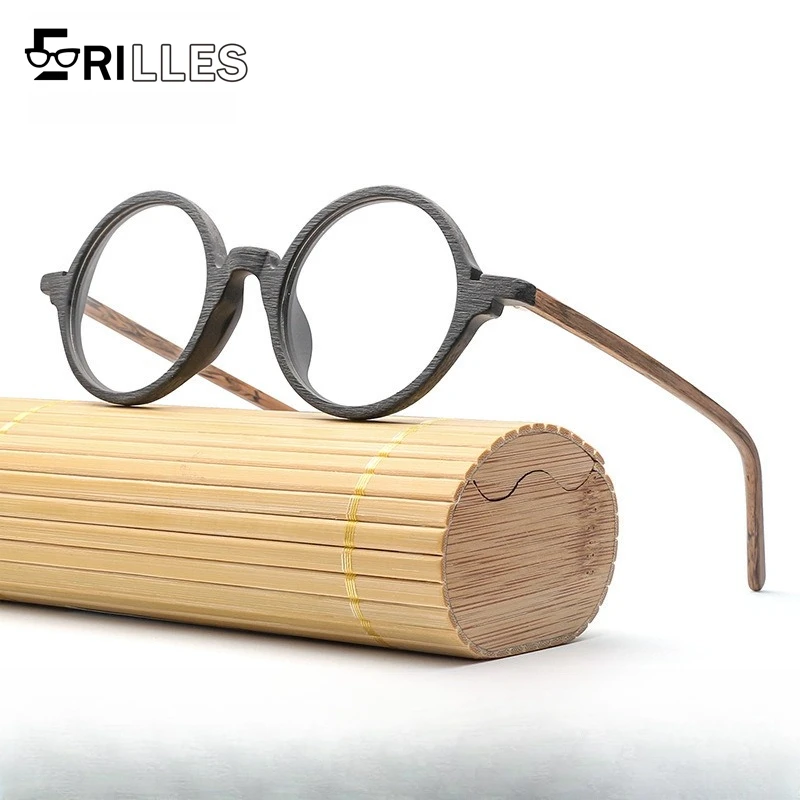

Japanese Handmade Acetate Frames, Circular Vintage Design - Woodgrain Non-Rx Glasses for Bookstore Aesthetic, Cultural Gift