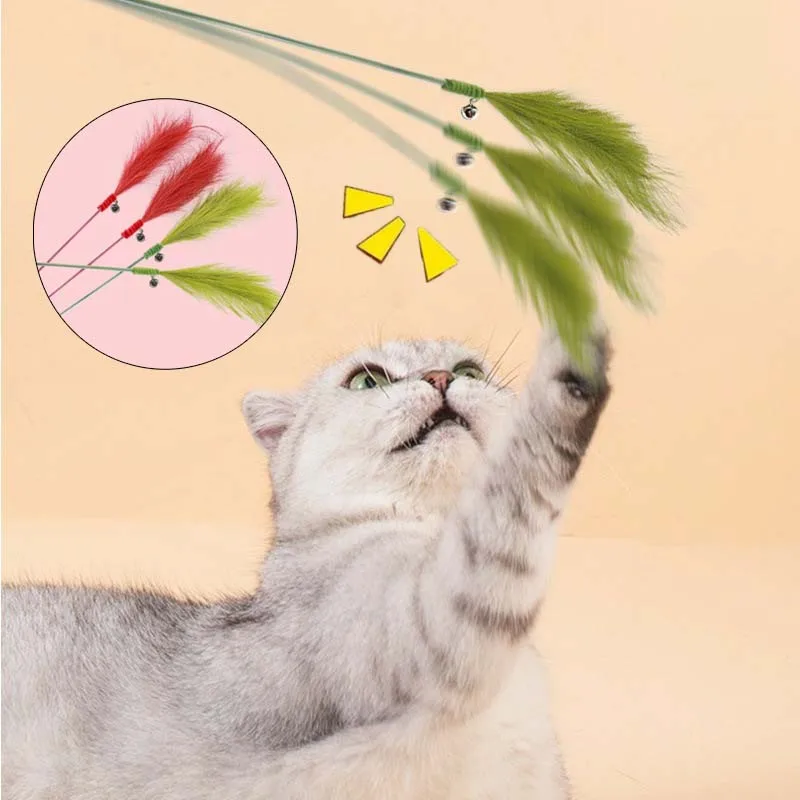 Palo de juguete para gatos, campana chillón, cañas simuladas, forma interactiva, juguete para gatitos, resistente a mordeduras, limpieza de dientes, suministros de juguetes para gatos
