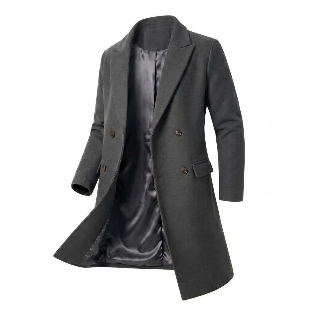 Jacket Men Coat Lapel Double Breasted Wool Blends Mid Length Overcoat Full Sleeve Casual Y2k Outerwear Work Autumn Winter 2026