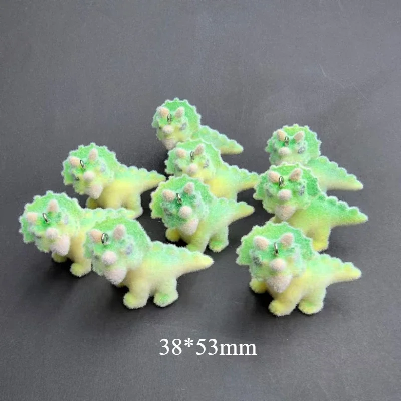 10Pcs 3D Cartoon Flocked Cute Dinosaurs Charms Plush Animal Resin Pendants For Phone Keychain Earring DIY Crafts Jewelry Make